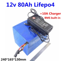 GTK 2000 cycles LiFepo4 12V 80Ah lithium iron battery pack with BMS for solar system energy storage UPS RV+10A Charger