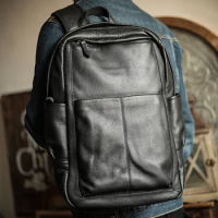Original Genuine Leather Men's Backpack Fashion Trend First Layer Cowhide Schoolbag Travel Backpack Men's Business Computer Bag