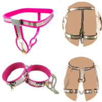 Manyjoy Chastity Belt+Thigh Cuff +Anal Plug Chastity Sets Stainless Steel T-type Chastity Belt BDSM Restraints Sex Toys for Men