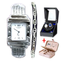 【CHARRIOL 夏利豪】全新福利品 純銀St-Tropez Sterling Silver方形腕錶-加上鍊盒＆飾品盒 C6(STRS.54.346)