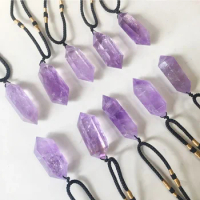 Mineraali Natural Amethyst Geode Healing Quartz Pendant Double Pointed Hexagon Crystal Column Necklaces for Women Jewelry Mascot