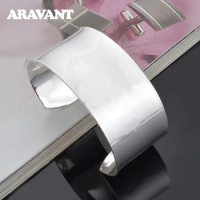 Aravant 925 Silver 30mm Big Smooth Bracelet&amp;Bangle For Men Women Fashion Couple Jewelry Gifts