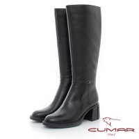 【CUMAR】簡約小V鑽飾直筒粗跟長靴-黑色
