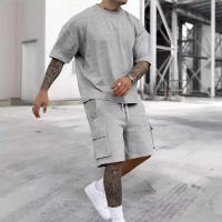 2026 new model temu shein men's summer T-shirt and cargo shorts sports suit for men