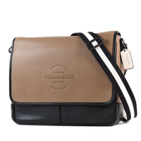 【COACH】男款 拚色荔枝紋壓印LOGO磁吸翻蓋斜背包-榆木棕