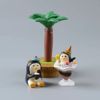 Cartoon Cute Animal Penguin Ice Cream Coconut Tree Model Resin Figurines White Bear Mini Figure Home Garden Decoration Kids Toys