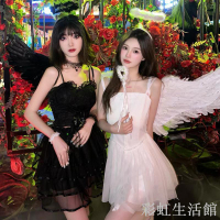 天使翅膀背飾精靈惡魔萬圣節服裝cos白色黑色羽毛成人服飾小道具