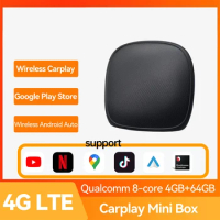 2.0 New Carplay Android Ai Box Wireless Android Auto Applepie Mini Ai Box 4G Lte Car Multimedia Player 4+64G UX-999 Pro
