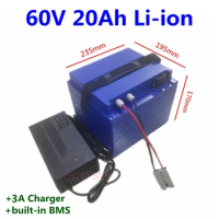 Rechargeable 60v 20ah lithium battery pack for electric scooter ebike motorcycle solar energy storage 60v 1500w+3A charger