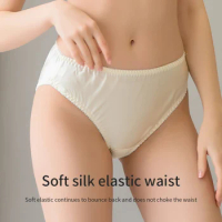 100% Mulberry Silk Underwear Women's Summer Ultra-Thin Women's Traceless Medium Waist Bag hiP Large Girls' Briefs
