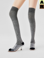 AR原創a線 暗花風琴堆堆過膝襪女襪子秋冬保暖護膝長筒襪子設計線