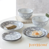 【Just Home】日本製北極熊輕量瓷碗盤餐具7件組-可微波 美濃燒(麵碗+盤)