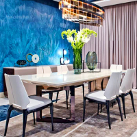 Italian brand furniture / F Di Italian marble rectangular dining table Italian light luxury dining tables and chairs