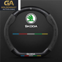 Penutup Roda Stereng Kulit Gentian Karbon, Reka Bentuk 3D, untuk Skoda Elroq Enyaq Fabia Scala Kamiq