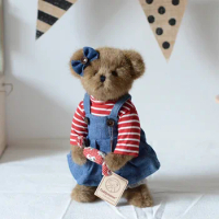 Little bear in denim dress Teddy Bear Plush Toys with candy Stuffed Animal plush joint teddy bear doll birthday Christmas gift