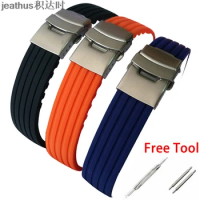 Jeathus Watchband Black Orange Blue Silicone Rubber Waterproof Watch Strap Replacment for Seiko Dive