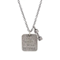 Titanium Steel Vintage Silver Dumbbell Men Pendant Necklace Motivational English Jewelry