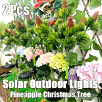 2Pcs LED Outdoor Solar Lights Christmas Tree Pine Simulation Flower Courtyard Garden Lawn Atmosphere Landscape Party Decor Lamps