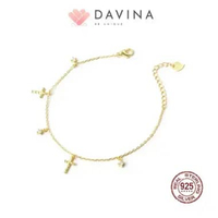 DAVINA Ladies Christ Bracelet Gold Color Sterling Silver 925 - Gelang Wanita Perak S925 Salib