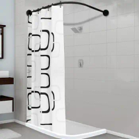 Extendable Corner Shower Curtain Rod Pole Black Stainless Steel Rail Rod Bar Bath Door Hardware Heavy Loaded With 12 Metal Hooks
