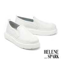 【HELENE_SPARK】日常百搭H壓印拼接軟牛皮厚底休閒鞋(白)