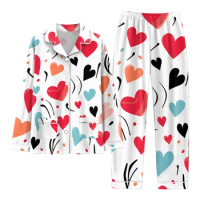 Women Pajamas Suit Print Sleepwear Gift For Female Button Down Shirt Long Pajama Pants Pajama Set With Pockets пижама женская