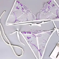 BRA SET WANITA CELANA DALAM BUNGA BORDIR BIKINI TALI HOT 5B11 FREE ONGKIR AMAN Putih All Size