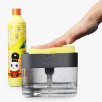 Kitchen Dish Soap Box with Sponge Holder Hand Press Liquid Dispensing Kitchen Tools Portable Detergent Dispenser Set