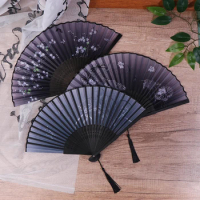 Retro Ink Orchid Folding Fan Bamboo Fan Chinese Style Ancient Lotus Hand Fans Close Friend Gift Classic Hanfu Decorated Crafts