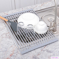 🔥日式 瀝水架 廚房 矽膠折疊瀝水架折疊水槽置物架濾水架碗碟架不鏽鋼捲簾