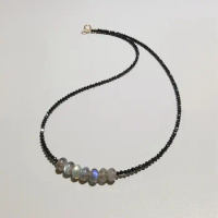 LiiJi Unique Aurora Labradorite Black Spinel 925 Sterling Silver Gold Color Necklace Delicate Women Jewelry