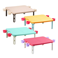 【日本Livewell】馬卡龍色系輕量便攜摺疊野餐桌(附杯架)  日本製 含掛勾 戶外露營桌 收納桌 手提桌