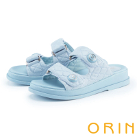 【ORIN】菱格紋縫線羊皮厚底拖鞋(藍色)