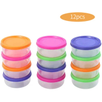 12pcs Boxes With Lids 150ml Round Mini Crisper Freezer Box Plastic Storage Container Baby Food Refrigerator For Fruit Vegetable