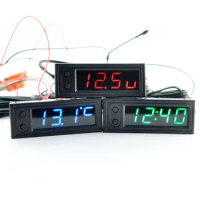 Adjustable Car Temperature Clock 3 in 1 Thermometers Voltmeter Gauge 12V 24V Electronic Clock LED Digital Display LCD Screen