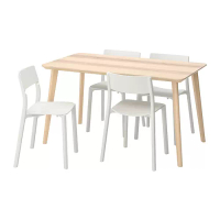 LISABO/JANINGE 餐桌附4張餐椅, 實木貼皮 梣木/白色