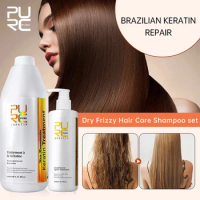 PURC Keratin Hair Treatment Shampoo Set Straightener Curly Hair Products Brazilian Smoothing Keratin Repair Dry Frizzy Hair Care