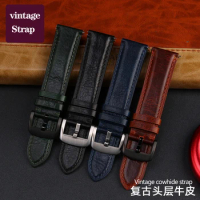 20mm 22mm Vintage Cowhide Watchband for Fossil Je-ep Wrangler Seiko Genuine Leather Men Women Retro Green Watch Chain Bracelet