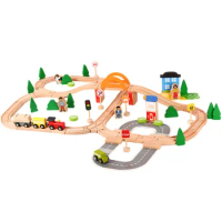 78 Pieces Of Wooden Train Track Set Children's Toys Building Combination Scene Model Compatible With Train Track Puzzle Pd35