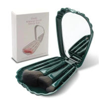 5-in-1 Professional Cosmetic Brush Kit with HD Mirror - Dual-Color Vegan Bristles for Hair Styling/L