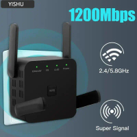 5Ghz AC1200 Pengulang WiFi 1200Mbps Router Hitam Pembesarkan WiFi Penguat Sambungan Jaringan Jauh Ta