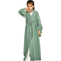 Đầm Abaya dài tay cho bé gái Hồi giáo, có khóa cài phía trước, kèm thắt lưng, kiểu kimono Dubai, đầm