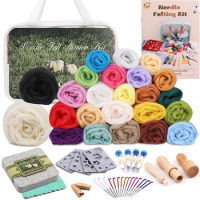 KRABALL Needle Felting Kit 24 Colors Wool Roving Set with Felting Tool and Foam Mat Felting Supplies for Beginner DIY Arts Craft