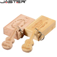 JASTER Wood Guitar USB Flash Drives 128GB Free Custom Logo Pen Drive 64GB Wooden Box Memory Stick Music Creative Wedding Gift 8G