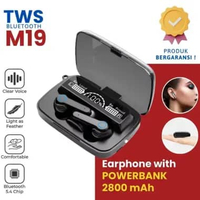 PROMO - HEADPHONE BLUETOOTH 5.1 EARBUD M19 TWS NIRKABEL LED DIGITAL POWER DISPLAY BASS STEREO TWS M1