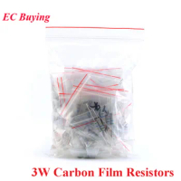 75pcs 3W Carbon Film Resistors 0.1~20R 0.1 to 20 ohm 27~750R 27 to 750 ohm 5% Resistance Assorted Assortment Kit 15 Values*5pcs