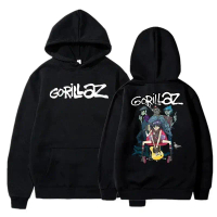 Zip baju lengan panjang dengan corak grafik Gorillaz untuk lelaki dan wanita, baju sejuk longgar sai
