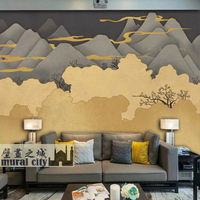 北歐風格輕奢客廳壁紙日系簡約山峰墻紙日式和風壁畫電視背景墻