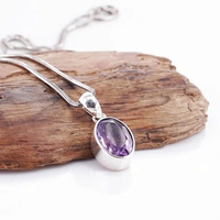 Liontin Wanita Perak Asli 925 Kecubung Amethyst Ovatisha | Tanpa Kalung