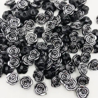 50/100pcs Black W/Sliver transparent rose flower acrylic buttons for decoration handmade craft sewing accessories PT302